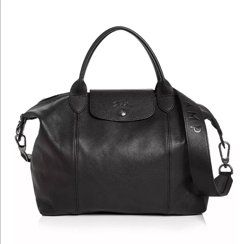 Longchamp Medium Le Pliage Cuir Leather Top Handle Tote